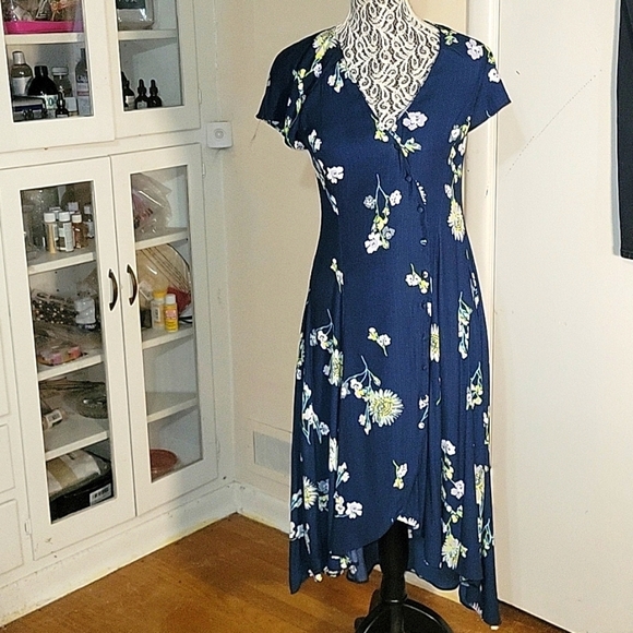 Floral Print High Low Dress V Neck Short Sleeve Casual Summer Dress - Picture 2 of 10